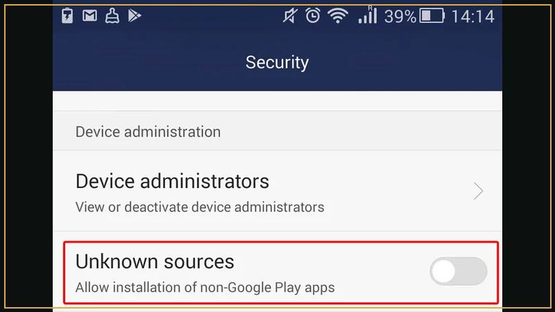Smartphone settings screen toggling Allow Unknown Sources for secure APK install